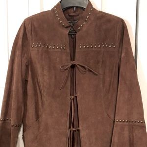 Carlos Falchi Brown Leather Jacket with Stud Accents